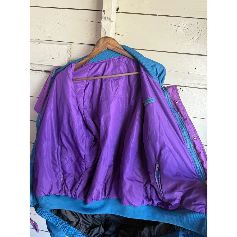 Columbia Powder Keg Vintage Ski Jacket Mens Large Tall Blue Black Radial Sleeve